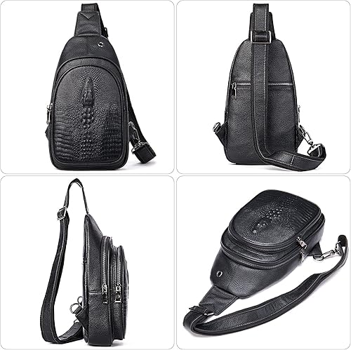 Miniatura 2 de NIUCUNZH Crocodile Leather Sling Bag with Leather Strap, 3 Zipper Crossbody Shoulder Bags for Travel Hike Everyday Carry