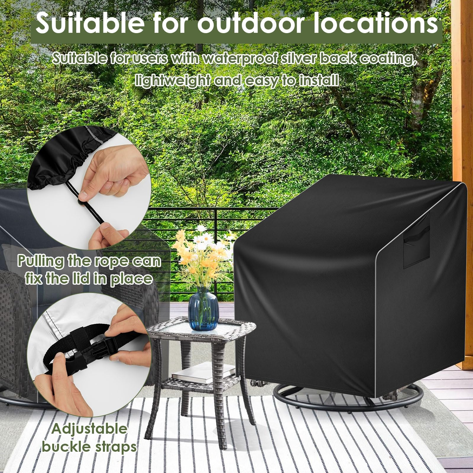Housse Fauteuil Jardin Imperméable 100x85x75cm Oxford 210d Noir Protection Chaise Extérieur pour Fauteuil Pivotant