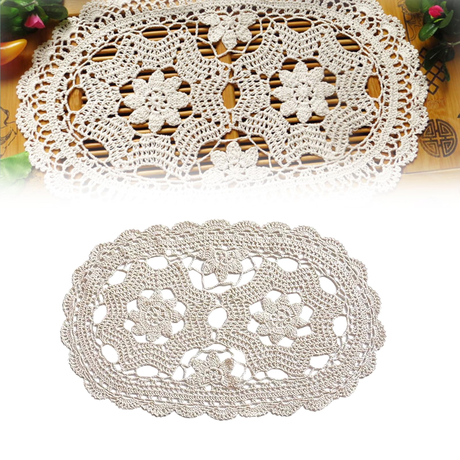 Dentelle chemin de table ovale beige 30x120 cm pour embellir vos tables de salle à manger