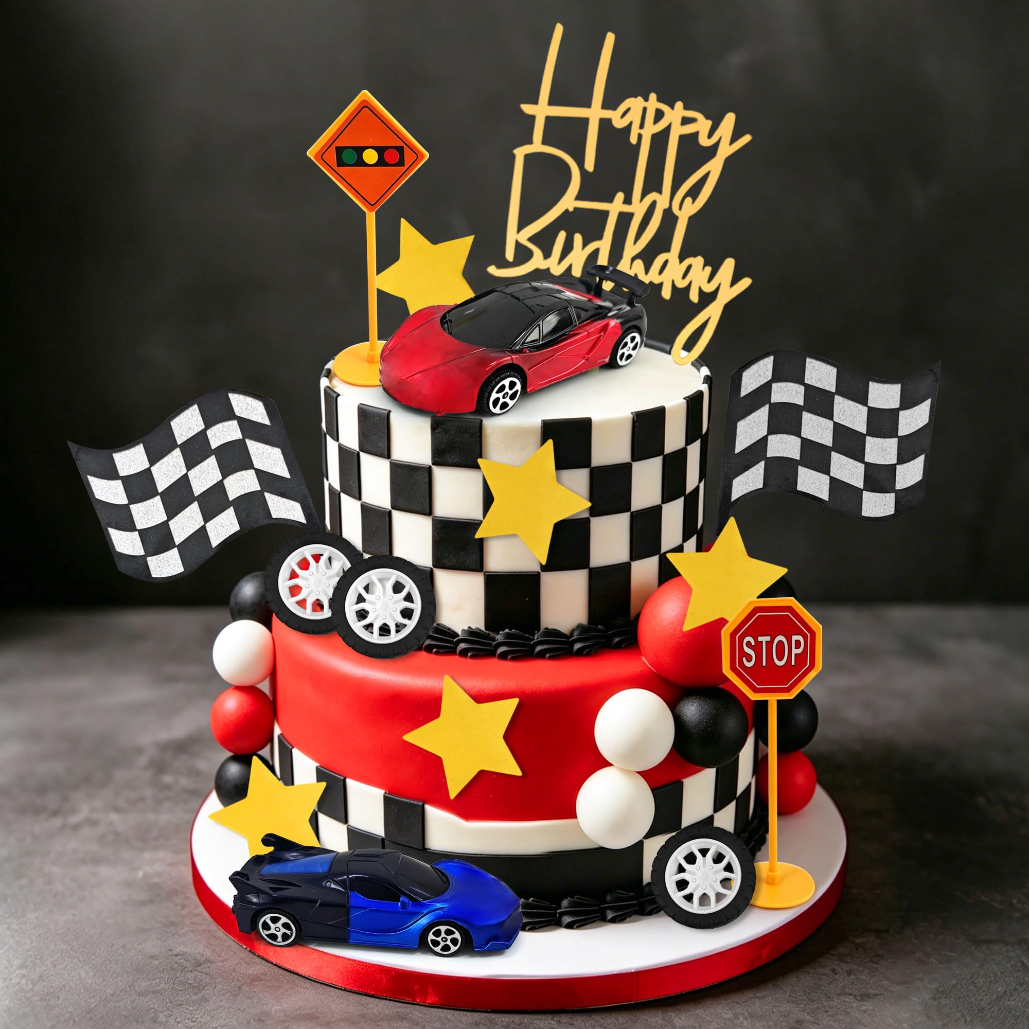 Race Car Cake Decorations Checkered Flag Growing Up Two Fast Birthday Decor Fast One Three Four Speed Birthday Decorations - Image 7