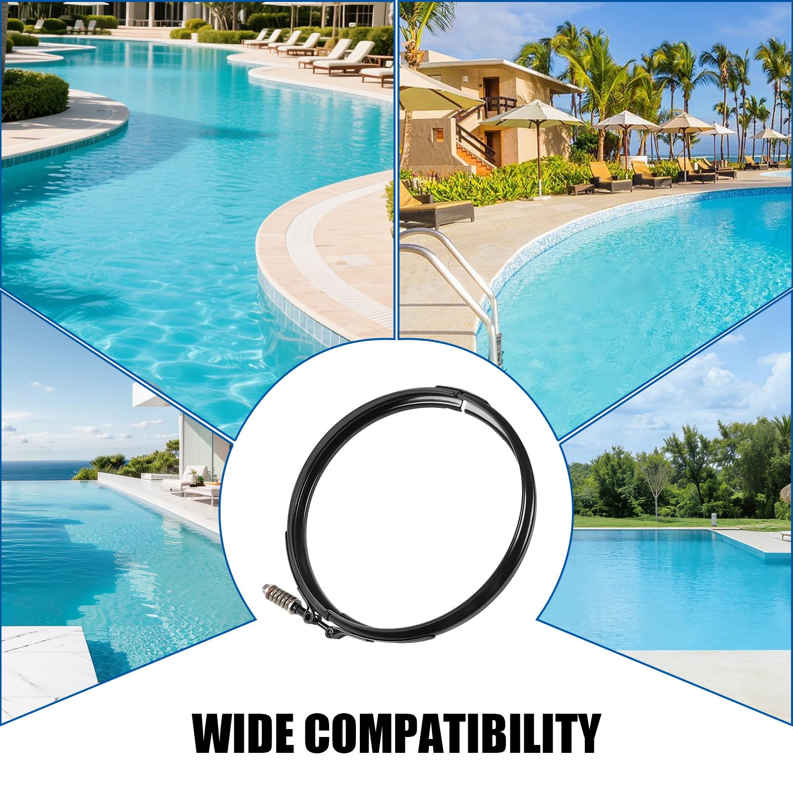 190003 Kit de serrage de contrôle de tension de rechange pour Pentair FNS | Clean & Clear Plus, joint de filtre de piscine Quad DE avec kit de serrage en acier inoxydable durable empêche les fuites et