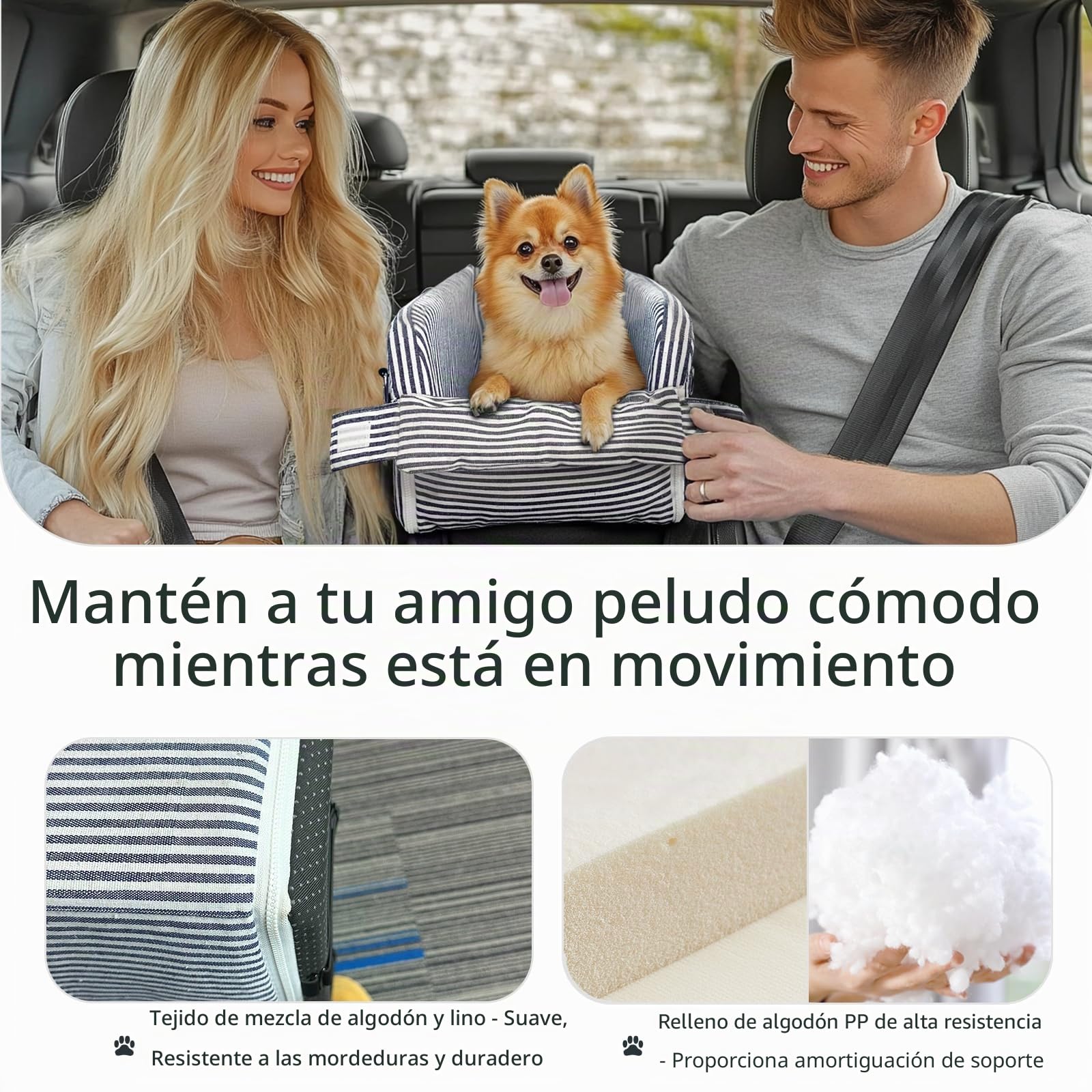 Asiento de coche para perros pequeños, consola central segura, asiento portátil para gatos con cinturón de seguridad y bolsillos de almacenamiento, diseñado para perros pequeños de hasta 11