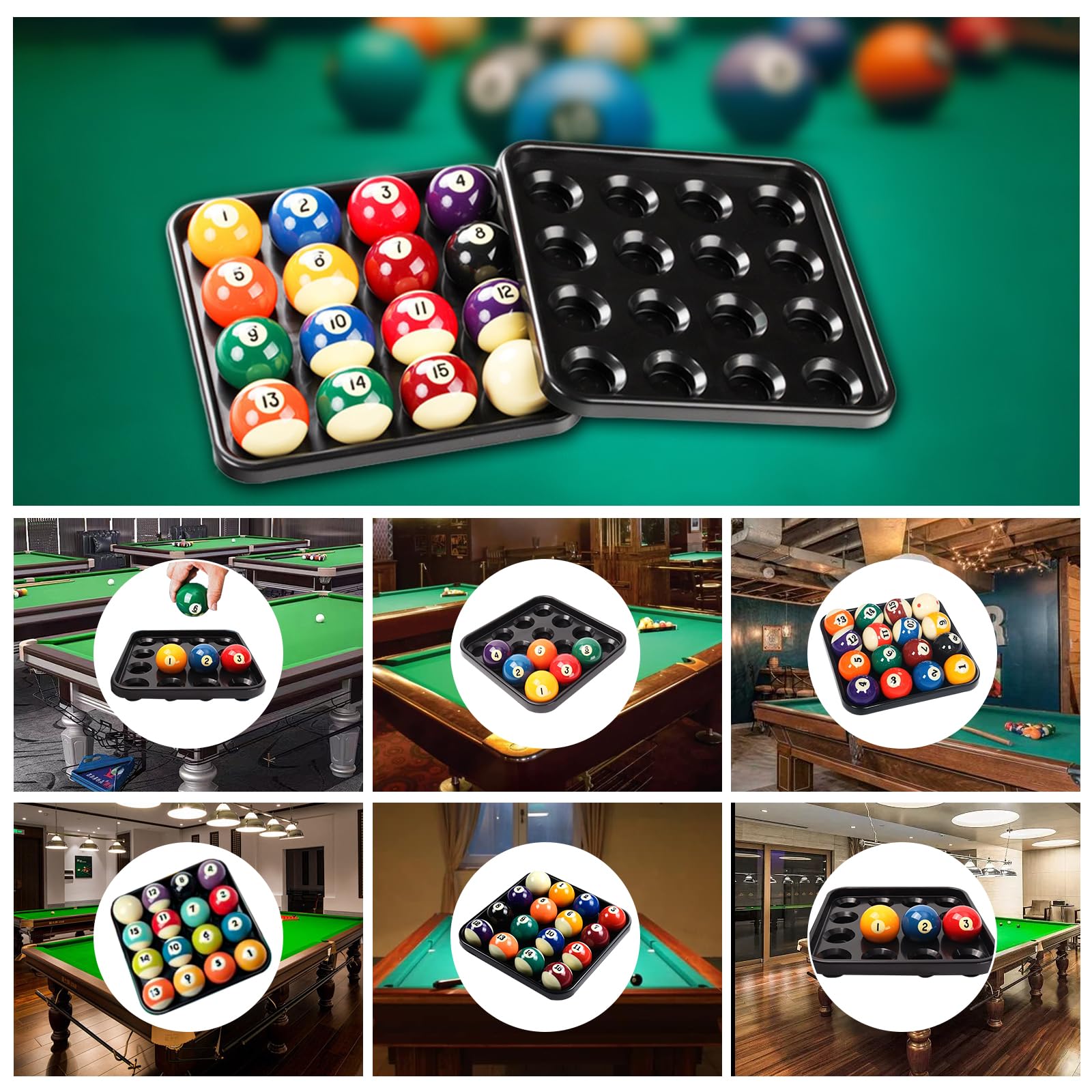Buachois Bandeja de Bolas de Billar, Almacenamiento de 16 Agujeros, Accesorios para Sala de Billar, Negro