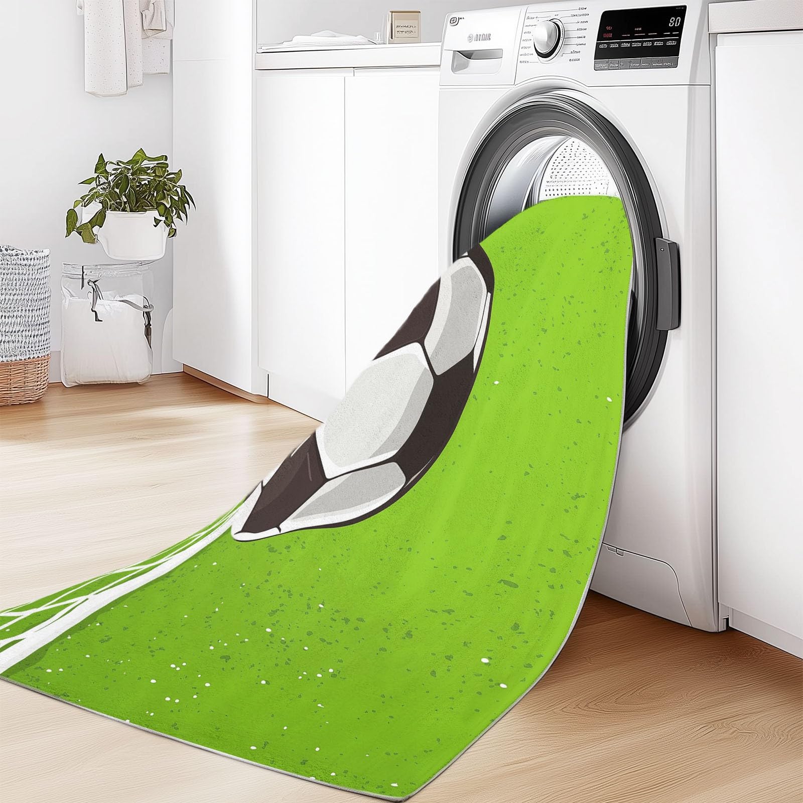 Générique Tapis Intérieur Dessin Traditionnel À La Main Lavable en Machine, Tapis Salon Minimalisme Vert Sauge Sports Football Antidérapant Grand pour Salle à Manger, Chambre à Coucher, 160 x 230 cm