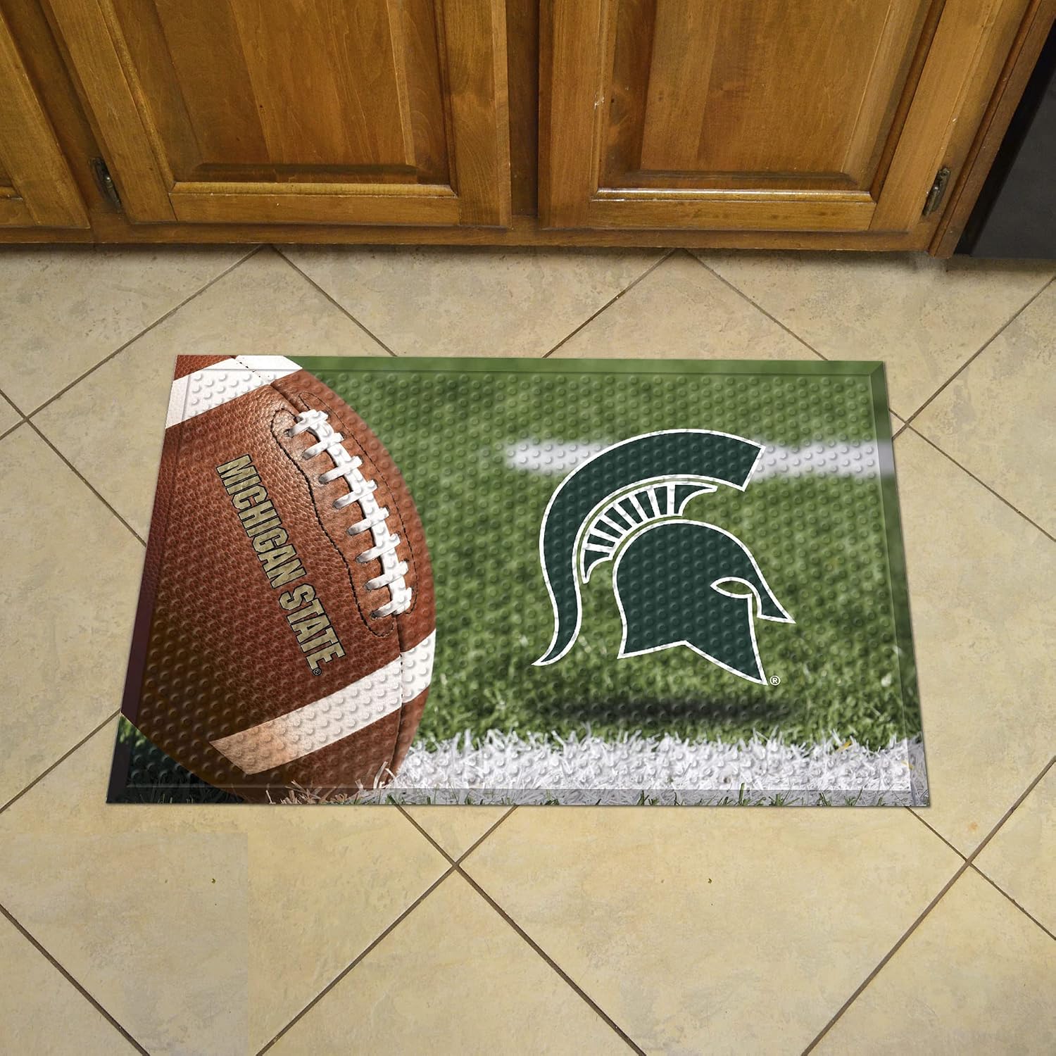 FANMATS 19192 Michigan State Spartans Rubber Scraper Door Mat