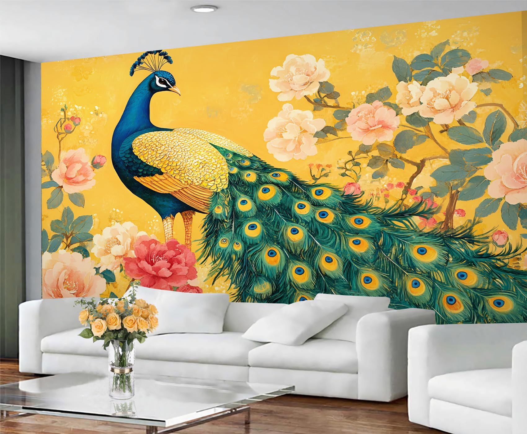 GIVLWF Retro Peacock Wallpaper, Peacock Feather Peel and Stick Wallpaper for Bedroom, Chic Animal Wall Paper for Living Room, Chic Bird Wall Mural, Mysterious Large Mural & Room Decor — image 1