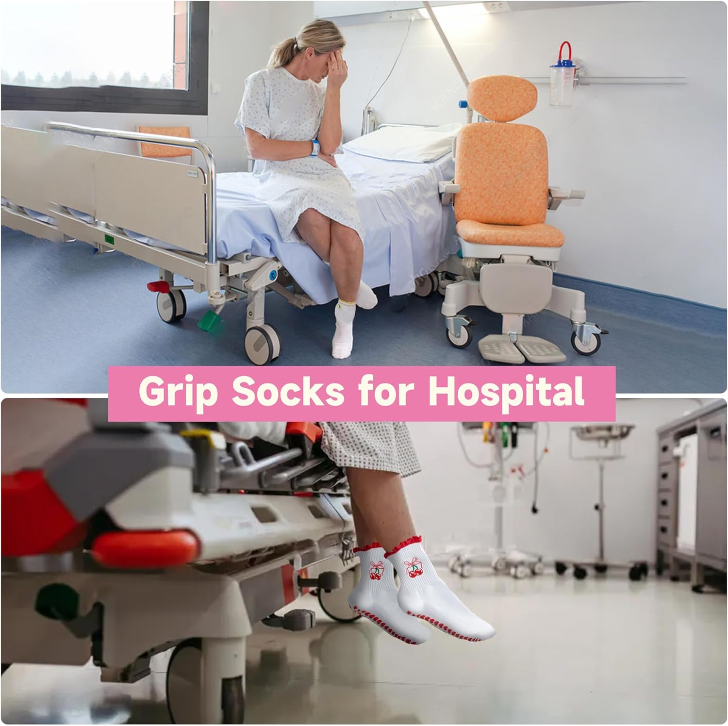 Grip Socks Pilates,4/6Pairs Cotton Cute Pilates Socks for Women, Ruffle Grippy Sock for Yoga Barre Hospital 5-10in - Image 5