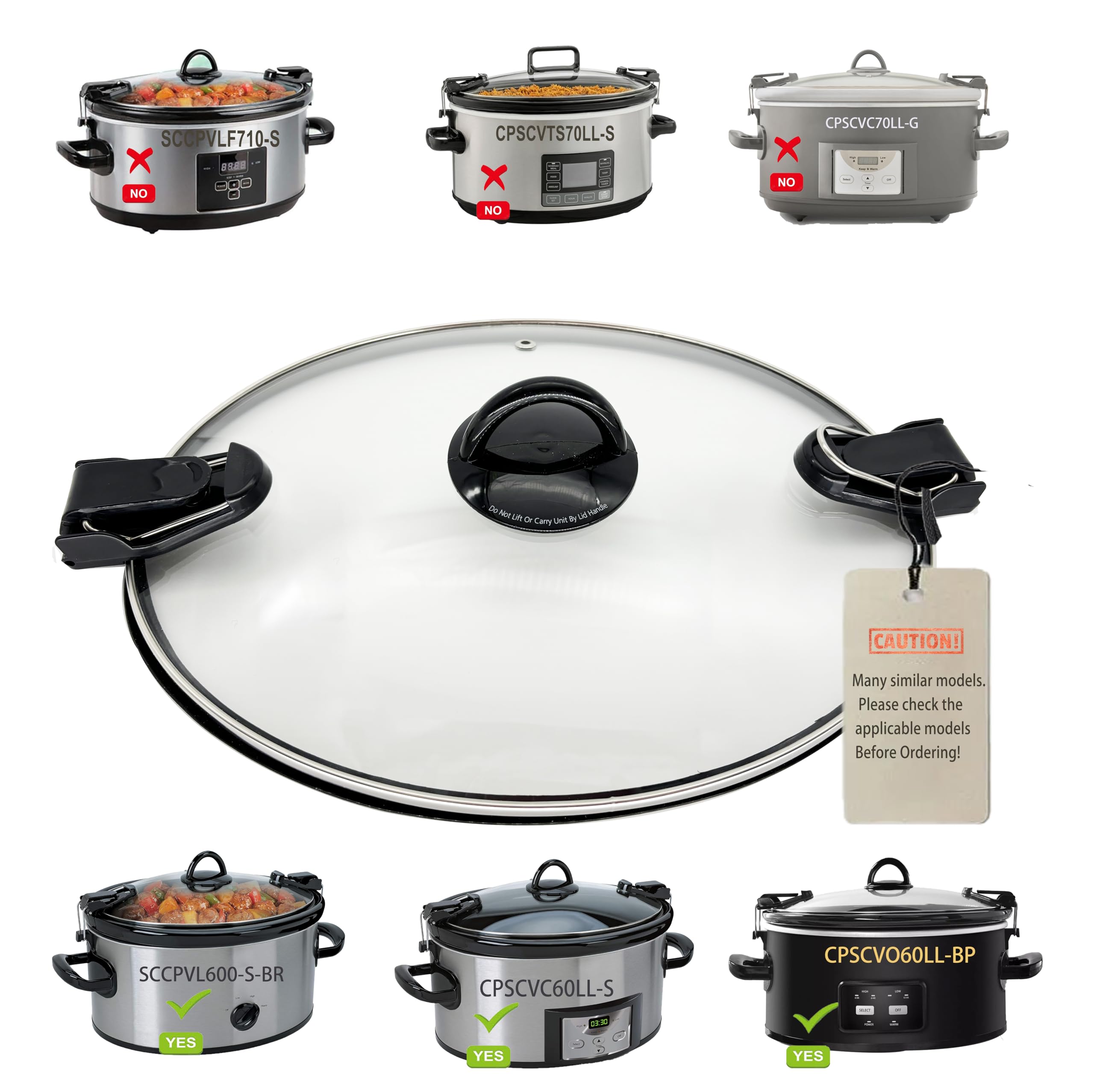 Oval Glass Lid Compatible with Crock Pot 6 Quart Slow Cooker SCCPVL600-S-BR CPSCVC60LL-S CPSCVC060LL-BP Measure your pot per