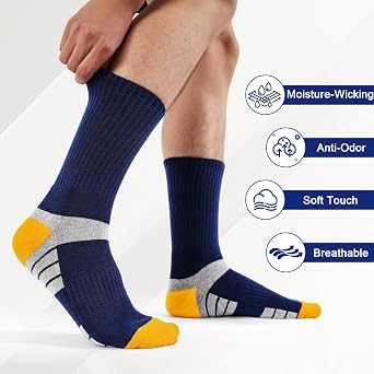 Cirorld Men's Cushioned Moisture Wicking Breathable Crew Socks, 6 Pairs