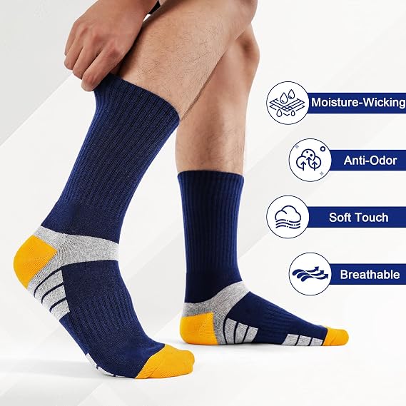 Cirorld Men's Cushioned Moisture Wicking Breathable Crew Socks, 6 Pairs