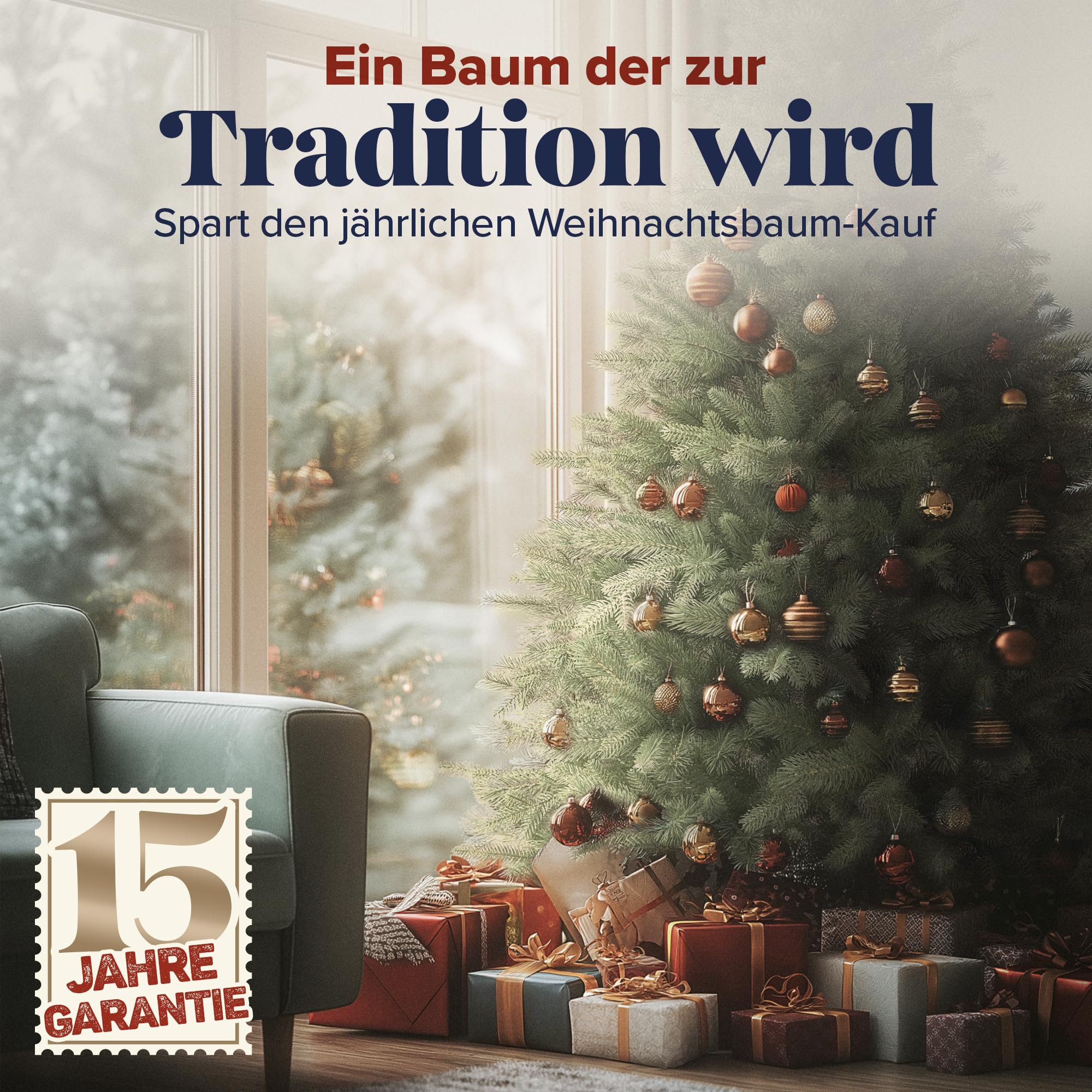 Weihnachtsbaum künstlich 180cm 100% PE Spritzguss - TESTSIEGER - Naturgetreu, dichte Zweige, Künstlicher Weihnachtsbaum mit Holzständer und Aufbewahrungstasche – Tannenbaum künstlich von Pure Living