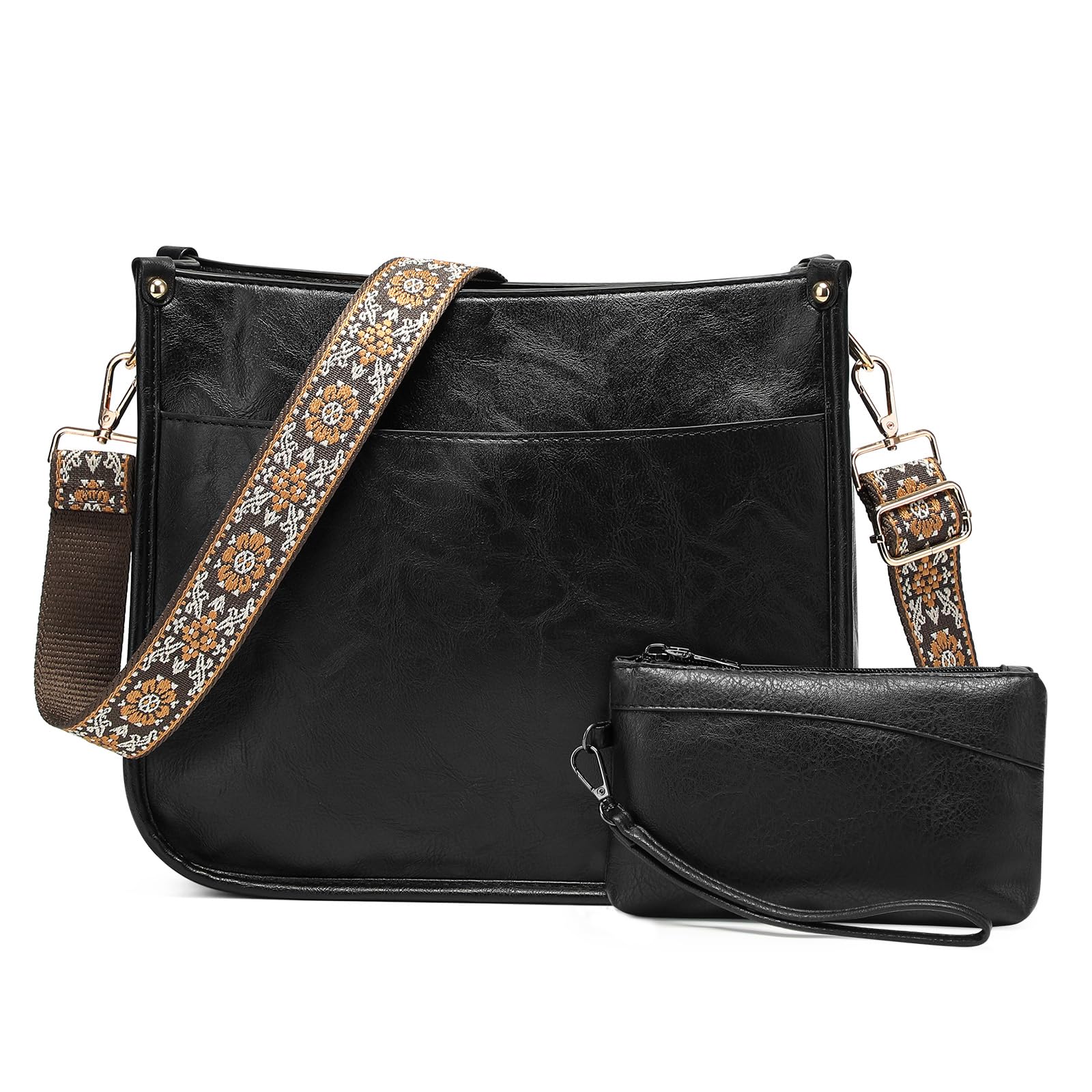VINBAGGE Umhängetasche Damen Mittelgroß mit Geldbörse, Crossbody Bag Tasche | Veganes Leder, Damen Schultertasche mit Verstellbar Breitem Schultergurt für Alltag Unterwegs