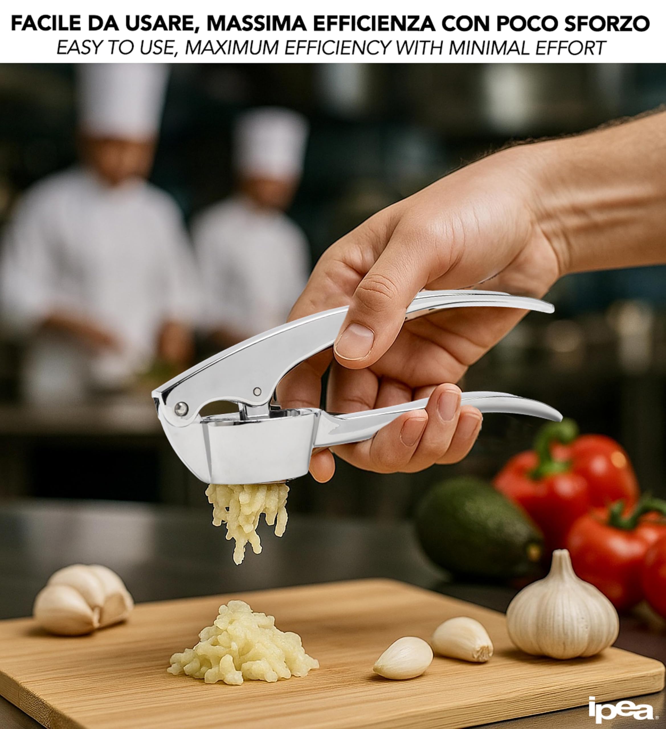 IPEA Presse-ail en Acier Inoxydable pour Ail, Gingembre, Piment - Super Solide - Design Élégant - Presse Ail Professionnel de Cuisine pour Presser Noix et Aliments - Simple Nettoyer