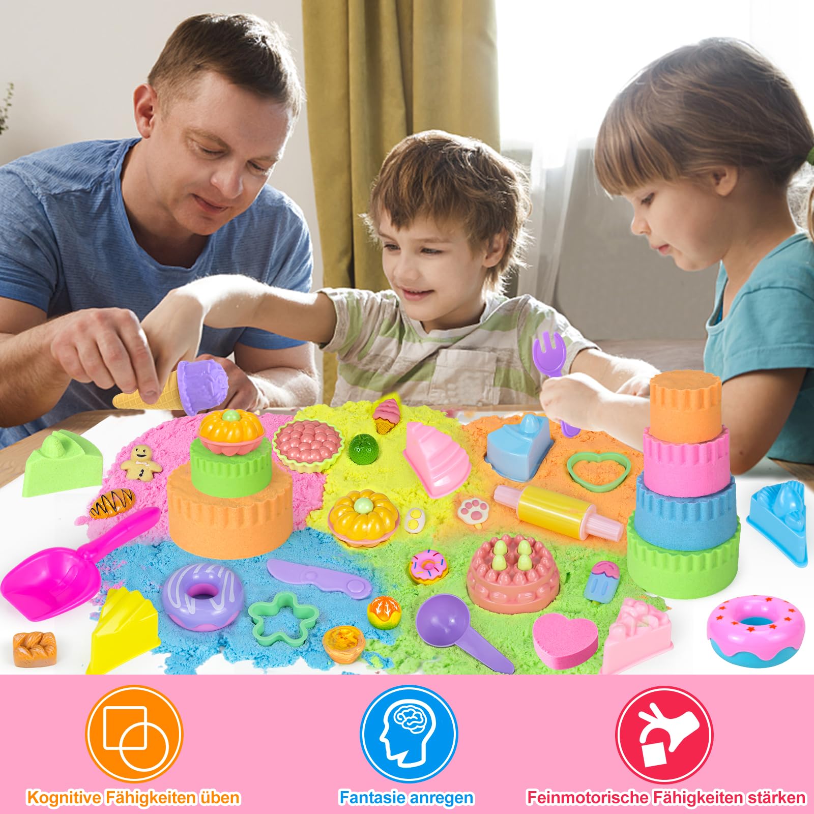 Sabbia per Bambini 3 4 5 6 7 8+ Anni Ragazzi Ragazze Play Construction Kit Gelato Magic Play Sabbia Set Giocattoli con Strumenti di Pulizia – Gelato