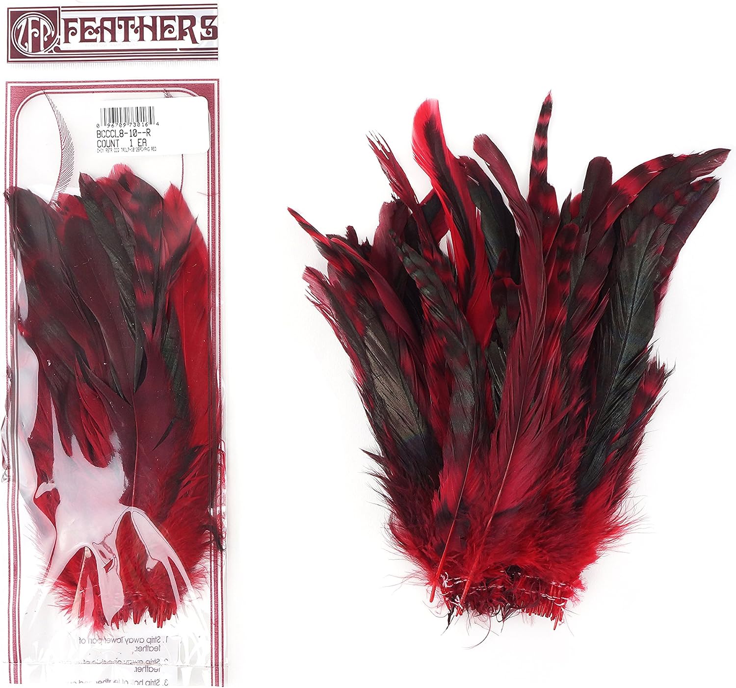 ZUCKER 25pc Rooster Chinchilla Tail Feathers - 8-10 inch Colorful Rustic Craft Supply for DIY Home Decor - Red