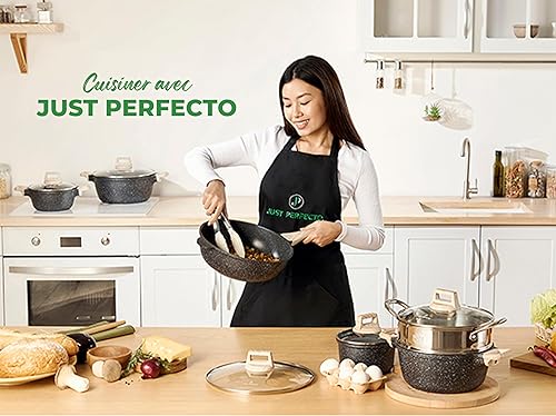 Miniatura 3 de JUST PERFECTO Juego de Ollas y Sartenes de Cocina con Tapas Antiadherentes - Juego de Ollas de Inducción - Juego de Ollas y Sartenes sin PTFE ni