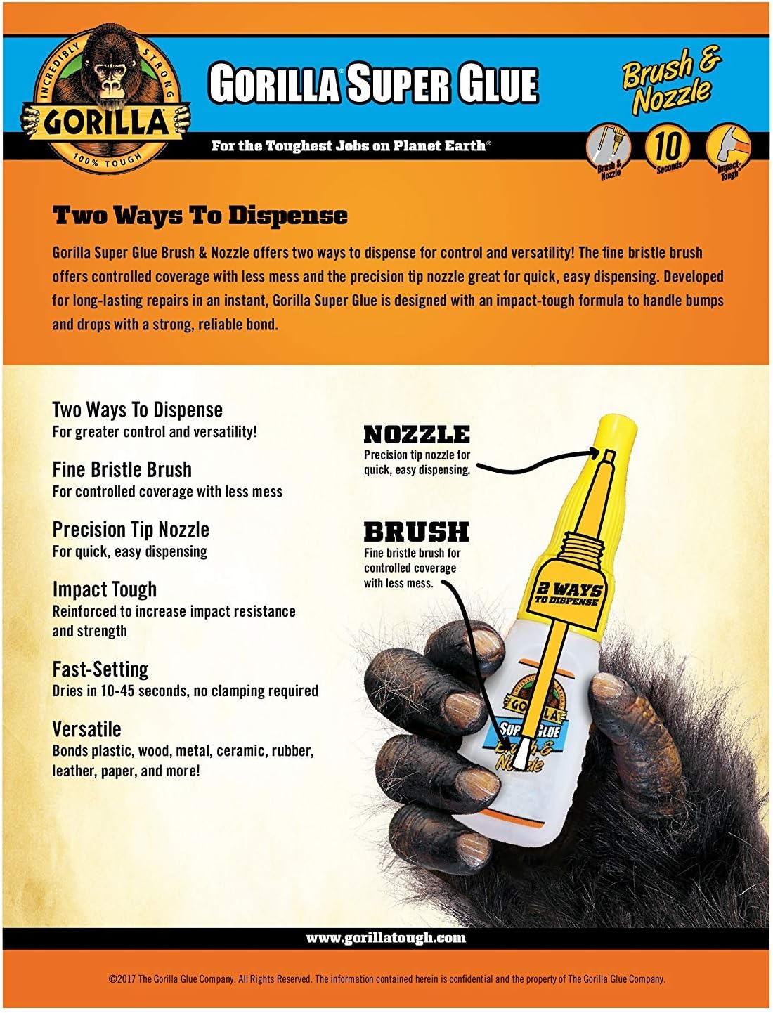 Gorilla Super Glue with Brush & Nozzle Applicator, 12 Gram, Clear, (Pack of 11)