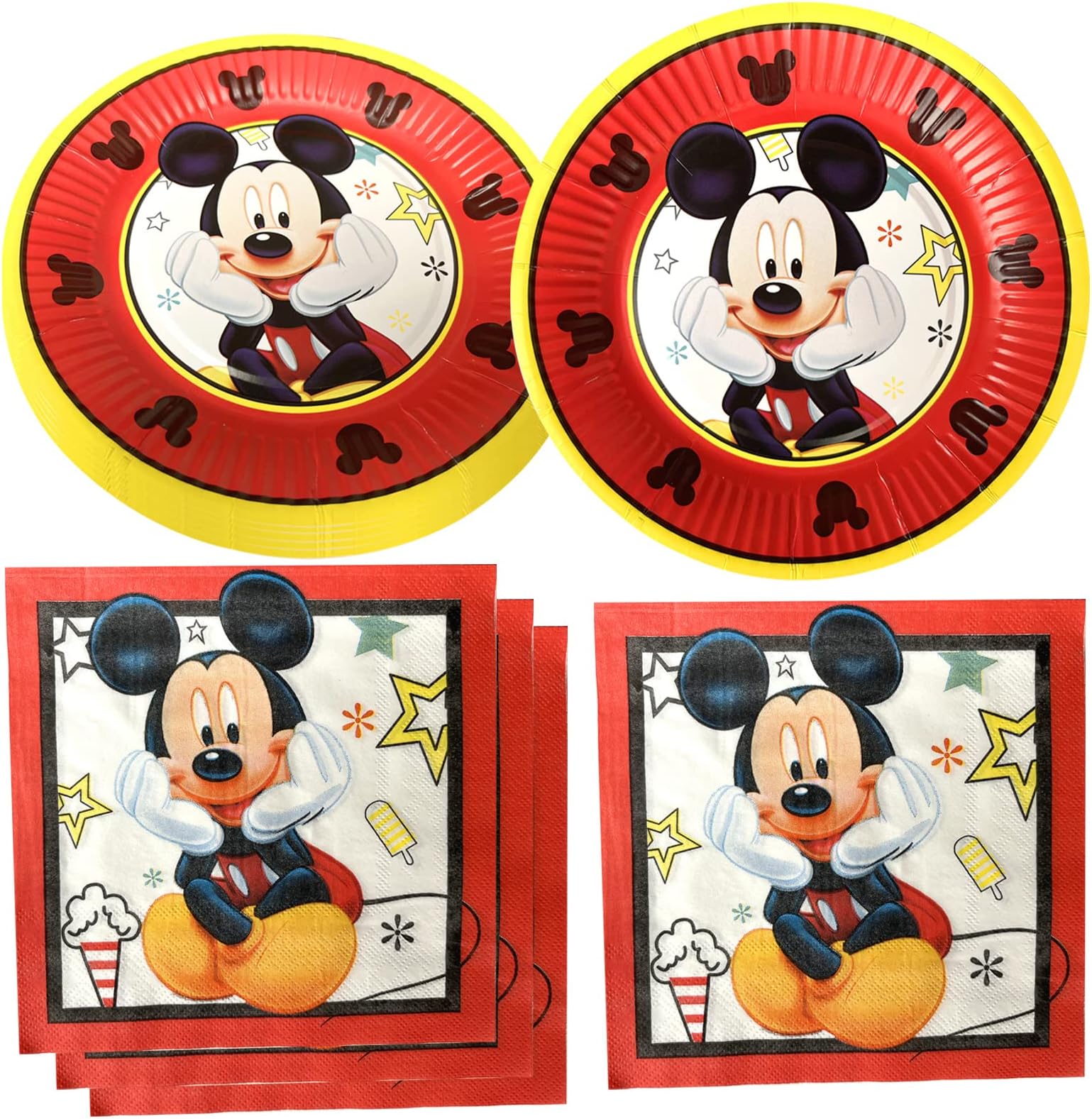 Red birthday party Supplies, 20 Plates and 20 Napkins, for mickey mouse Theme Decorations
