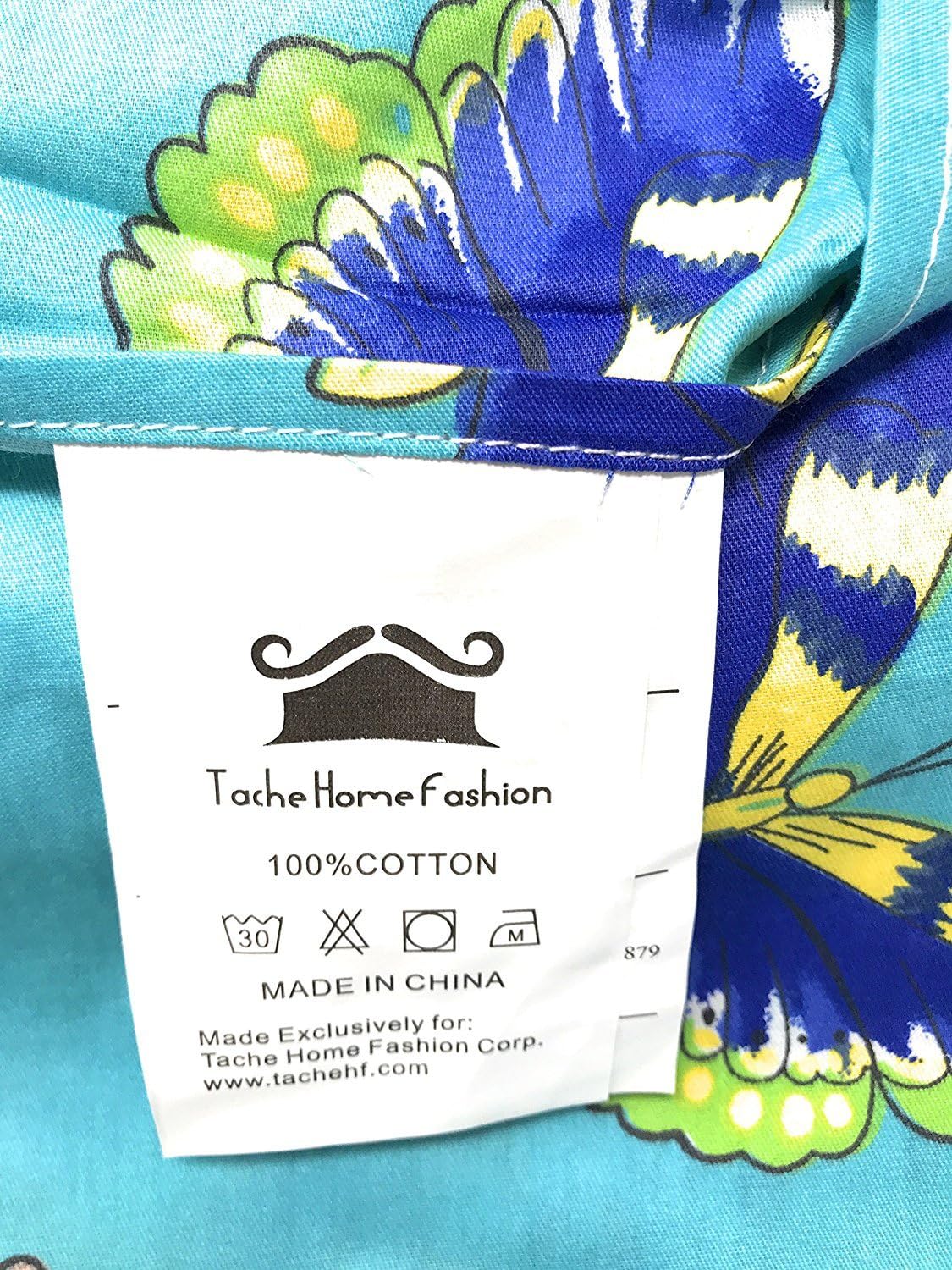 Tache White Floral Colorful Aqua Flat Sheet - Butterfly Wonderland - Luxurious Cotton Top Bed Sheet Only with Pillow Covers - 3 Piece Set - California King
