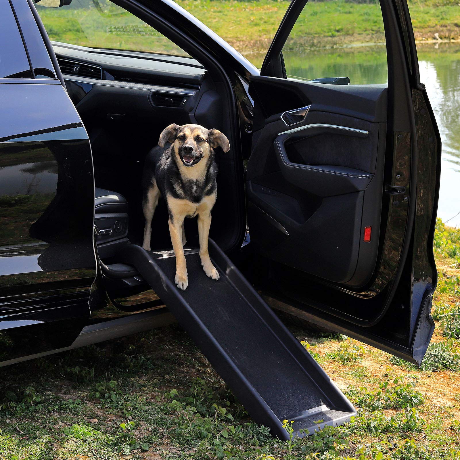 lionto Rampa per Cani Gradini per Cani Rampa per Auto Rampa per Bagagliaio per Animali domestici robusta 100x38 cm Nero