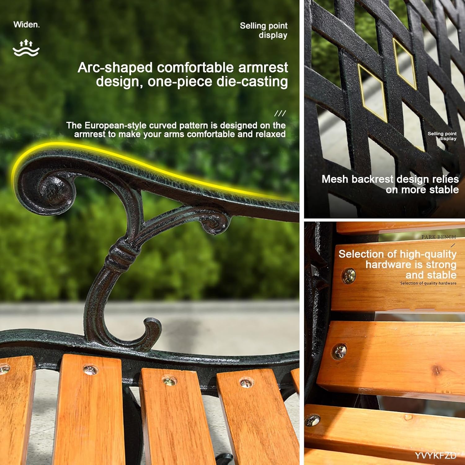 YVYKFZD Indoor/Outdoor Garden Bench, Weatherproof Patio Bench Seat, Leisure Hollow Out Park Bench Chair Loveseat Chair with Curved Backrest and Wide Armrests, for Porch, Lawn (Color : C)