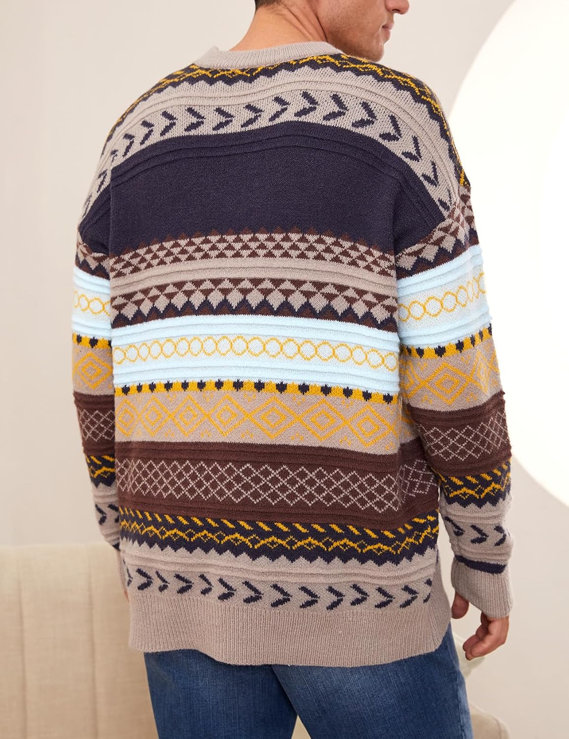 Mens Knit Sweater Grandpa Vintage Knitted Sweaters Oversized Striped Spring Pullover Casual Long Sleeve Pullovers - Image 4