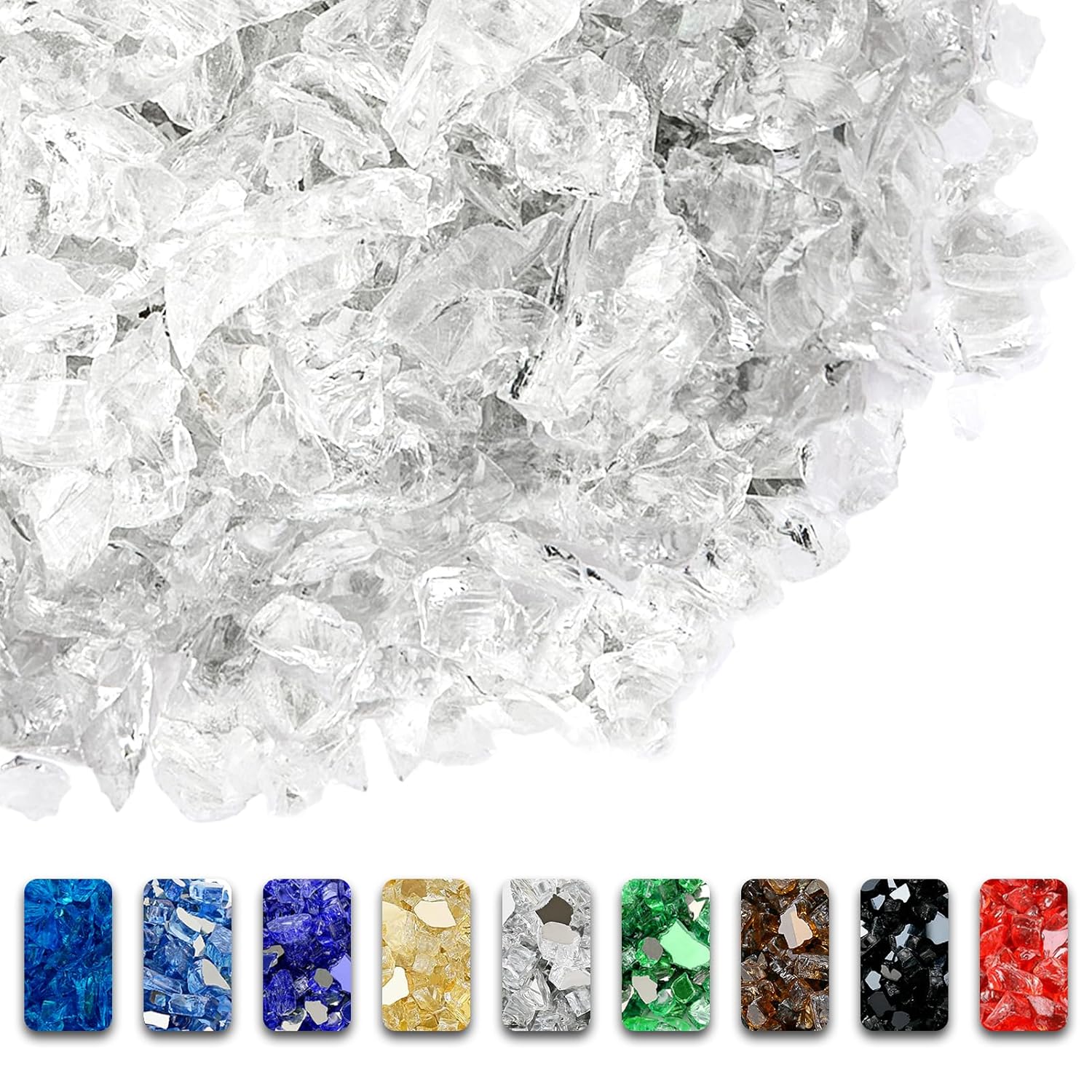 GRISUN 10 Pound Clear Fire Glass for Fire Pit, 1/2 Inch Tempered Glass Rocks for Natural or Propane Fireplace, Safe for Outdoors and Indoors Firepit Glass