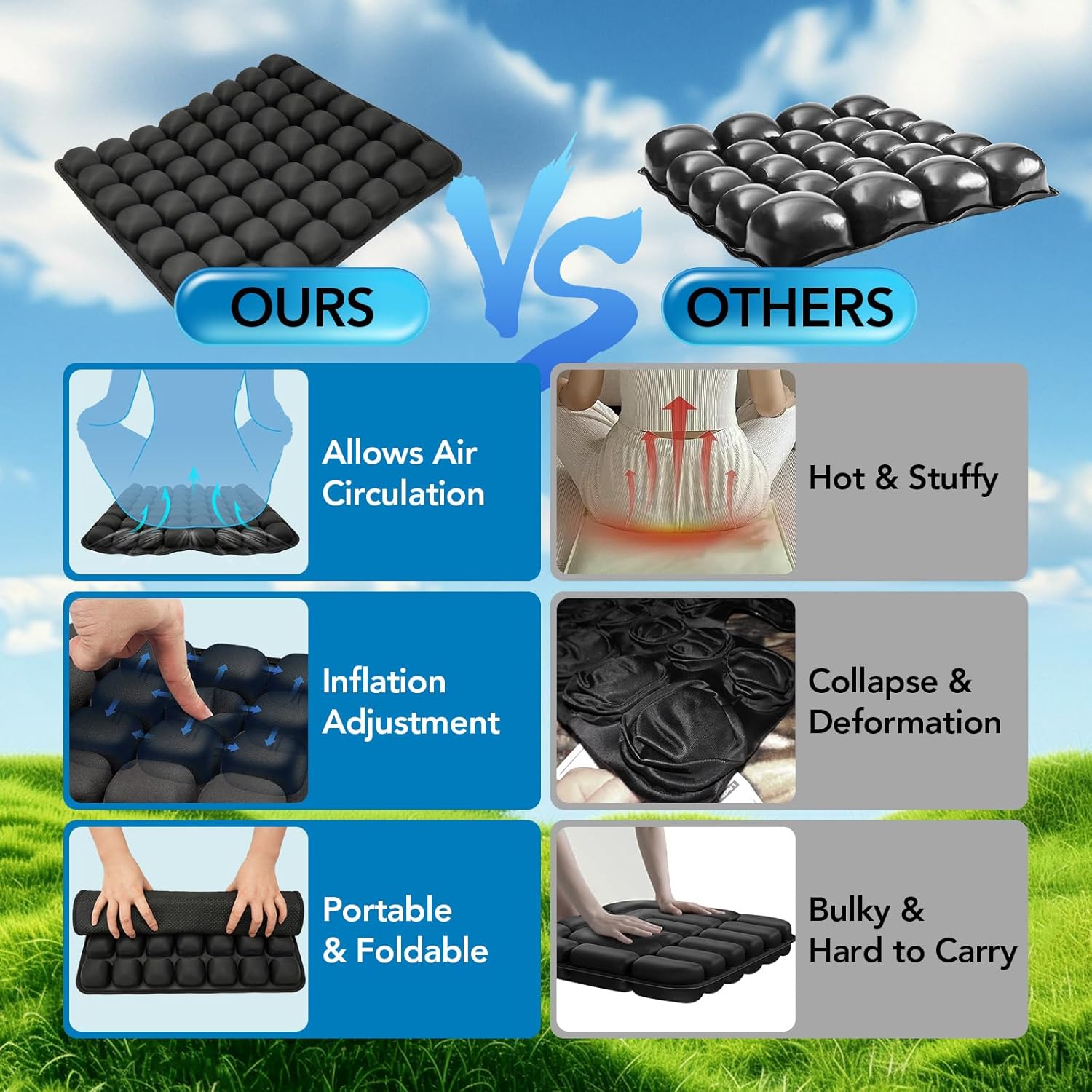 Air Inflatable Travel Seat Cushion, Portable Breathable Comfort Cushion, 56 Air Bubble Design for Airplane, Car, Office Chairs & Home Living – Lightweight & Ergonomic Support,18” x 16” - Image 4