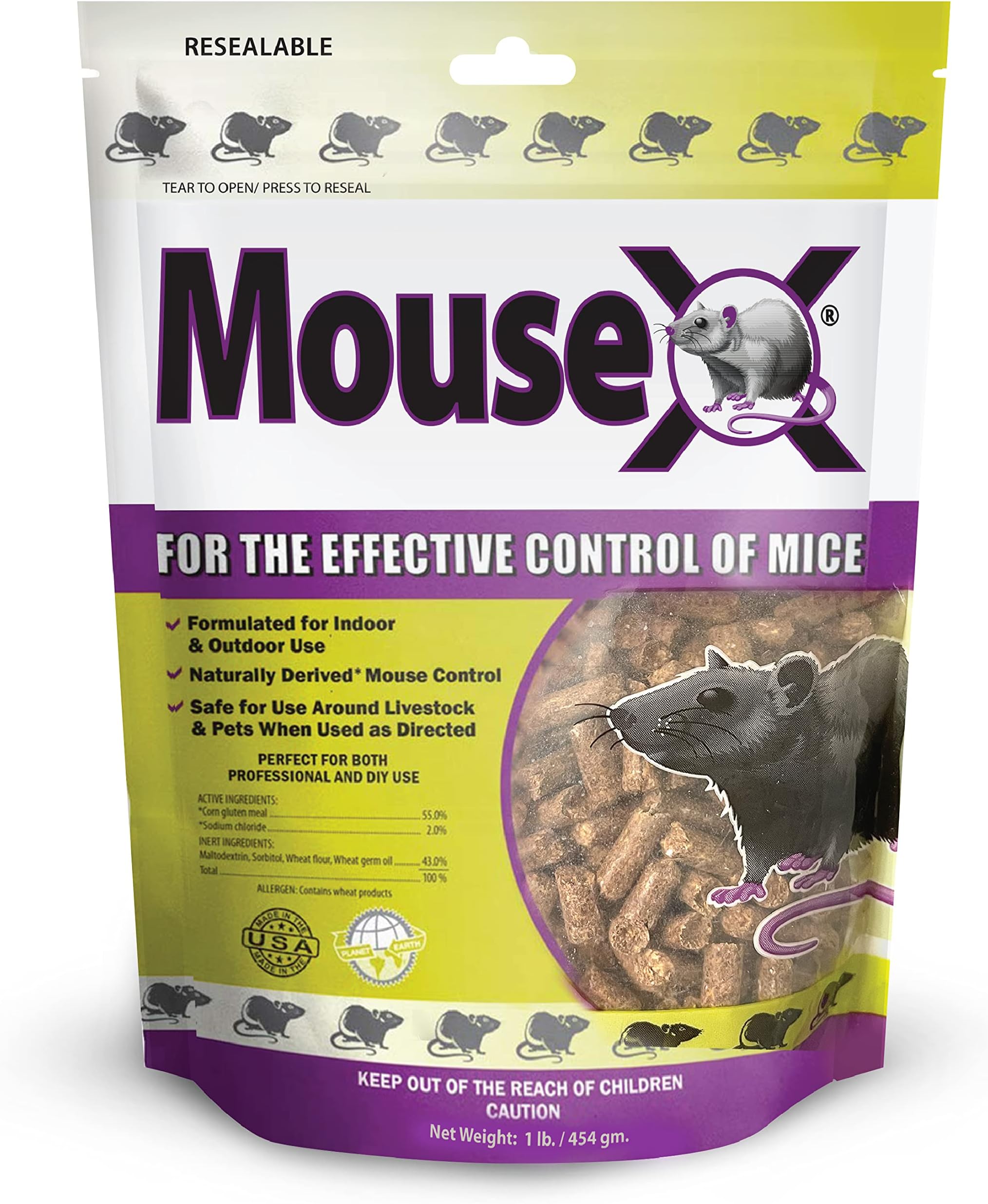 MouseX 1lb Bag, All-Natural Poison Free, Effective Against All Species of Rats and Mice - EcoClear Products