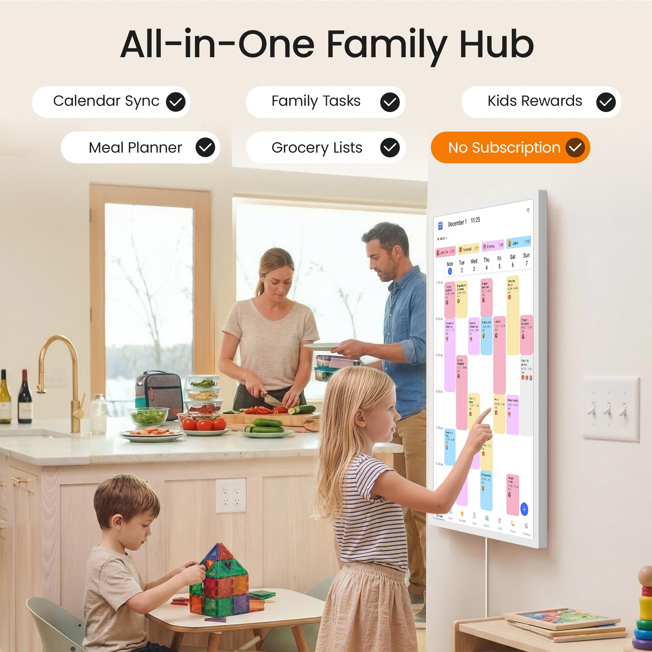 Dragon Touch 68,6 cm (27 Zoll) digitaler Kalenderaufgabendiagramm - 1080P Full HD interaktiver Touchscreen, intelligenter Familienplaner, Herd-Display, digitaler Kalender, Wand- und