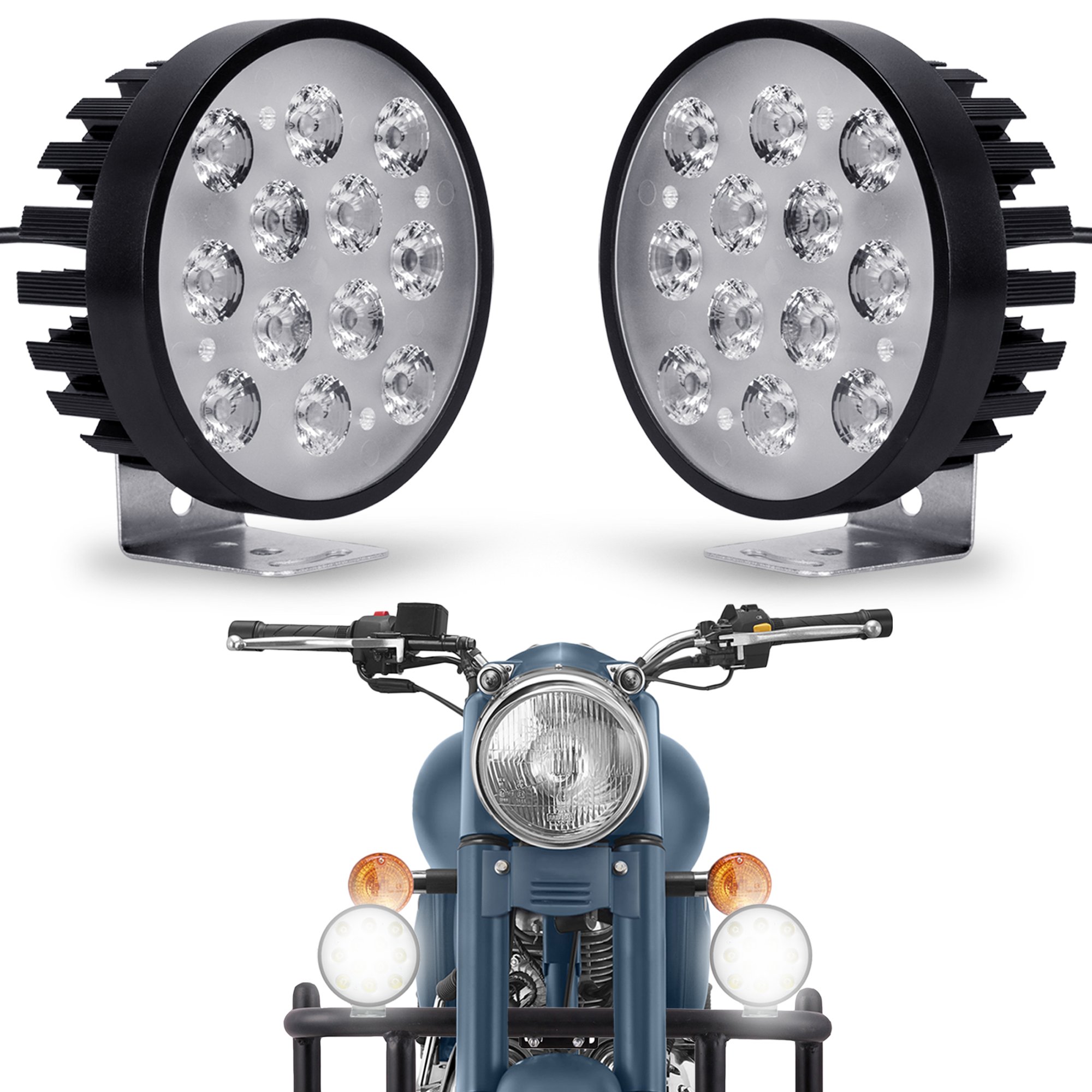 Autofy Universal 12 LED Car/Motorcycle Fog Lights Auxillary Lights for All Car and Bikes (Set of 2, Black)