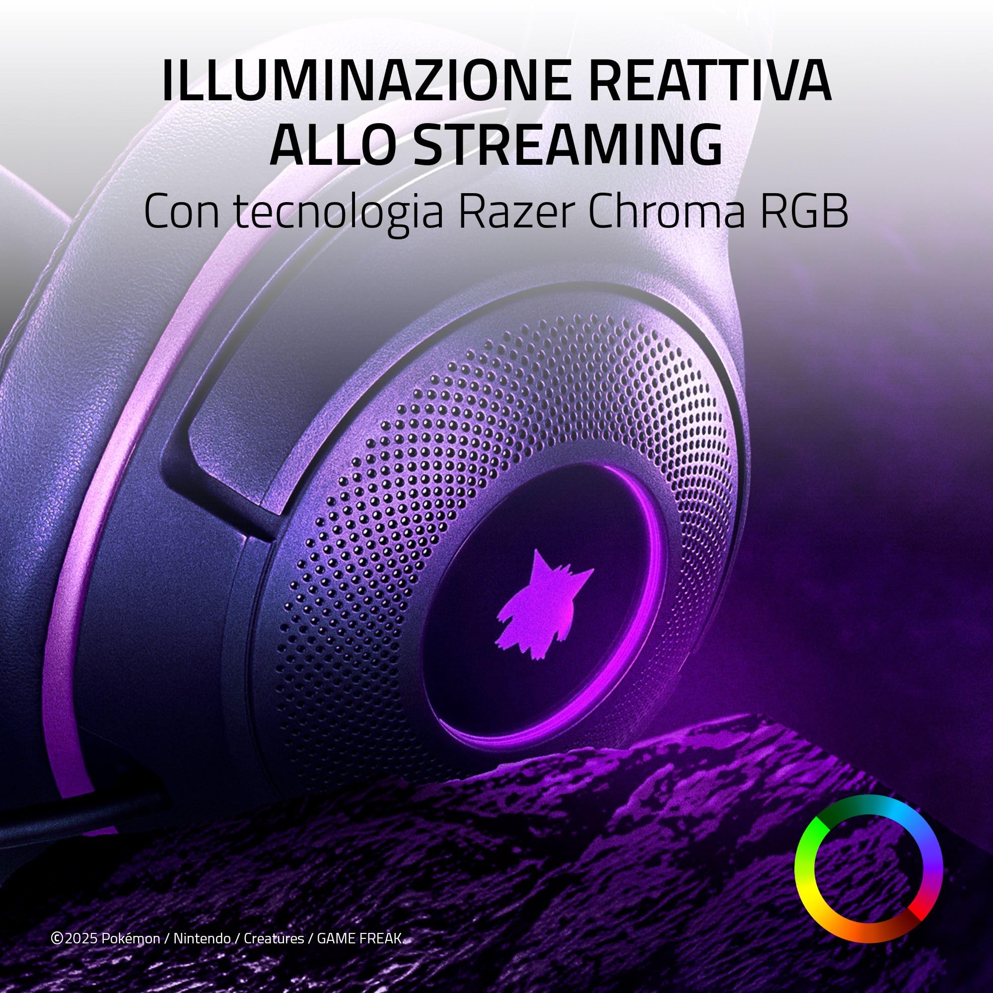 Razer Kraken Kitty V2 - Edizione Pokémon Gengar - Cuffie USB - Spuntoni di Gengar - illuminazione reattiva allo stream - micro cardioide HyperClear - driver TriForce 40mm - audio surround 7.1 | Viola