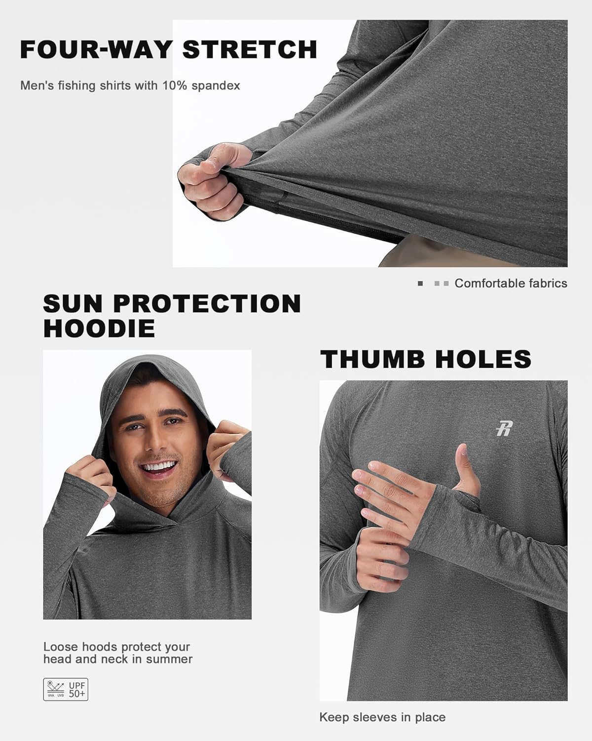 Runhit Fishing Shirts for Men Hoodie Sun Shirt UPF 50+ Long Sleeve UV Protection SPF Rash Guard Running Hiking Workout - Image 4