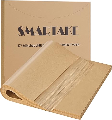 SMARTAKE 200 hojas de papel pergamino para hornear, 17 x 26 pulgadas, antiadherentes precortadas para hornear, para hornear, asar a la parrilla, pan