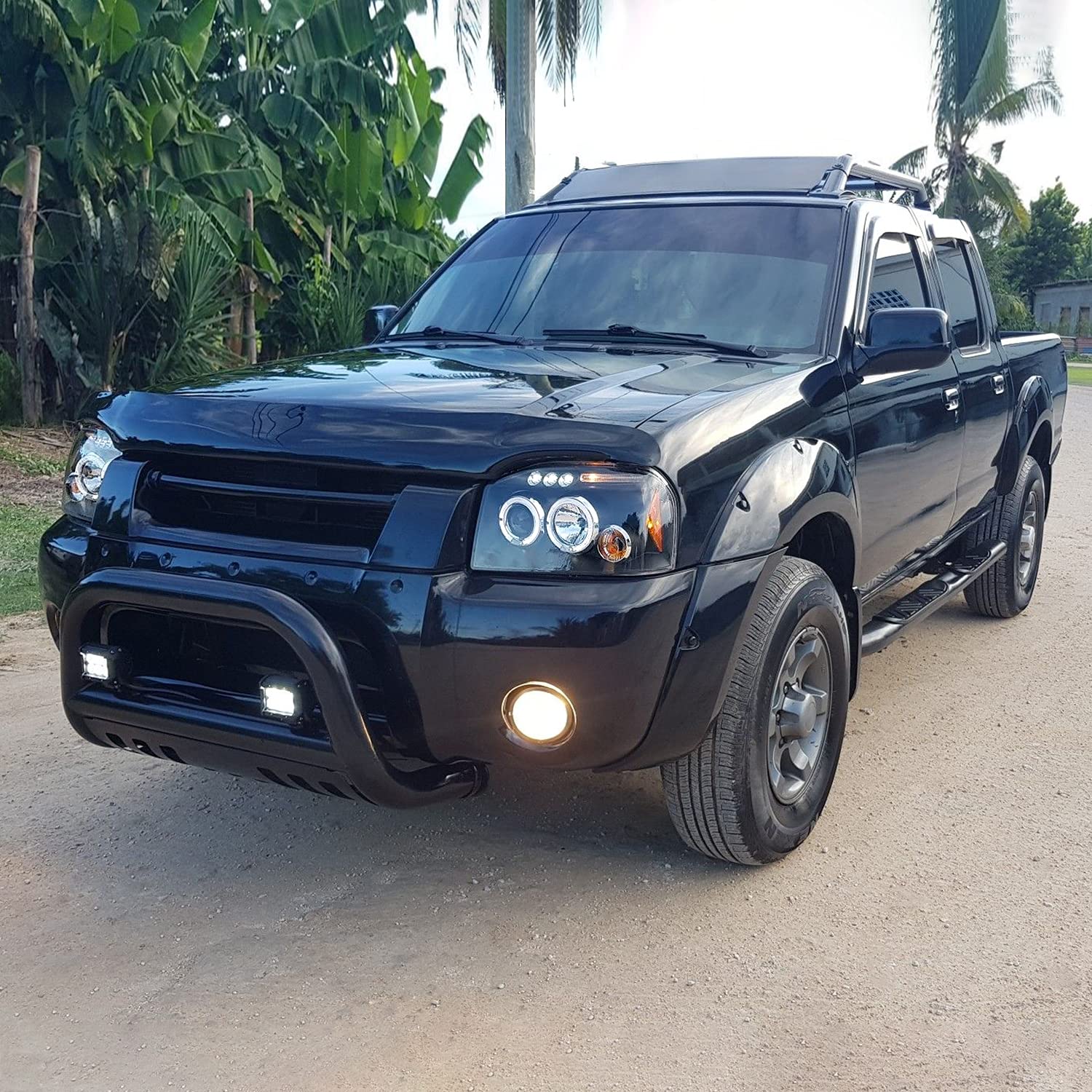 Spec-D Tuning Projector Headlights Black W/LED Halo Compatible with 2001-2004 Nissan Frontier, Left + Right Pair Headlamps Assembly