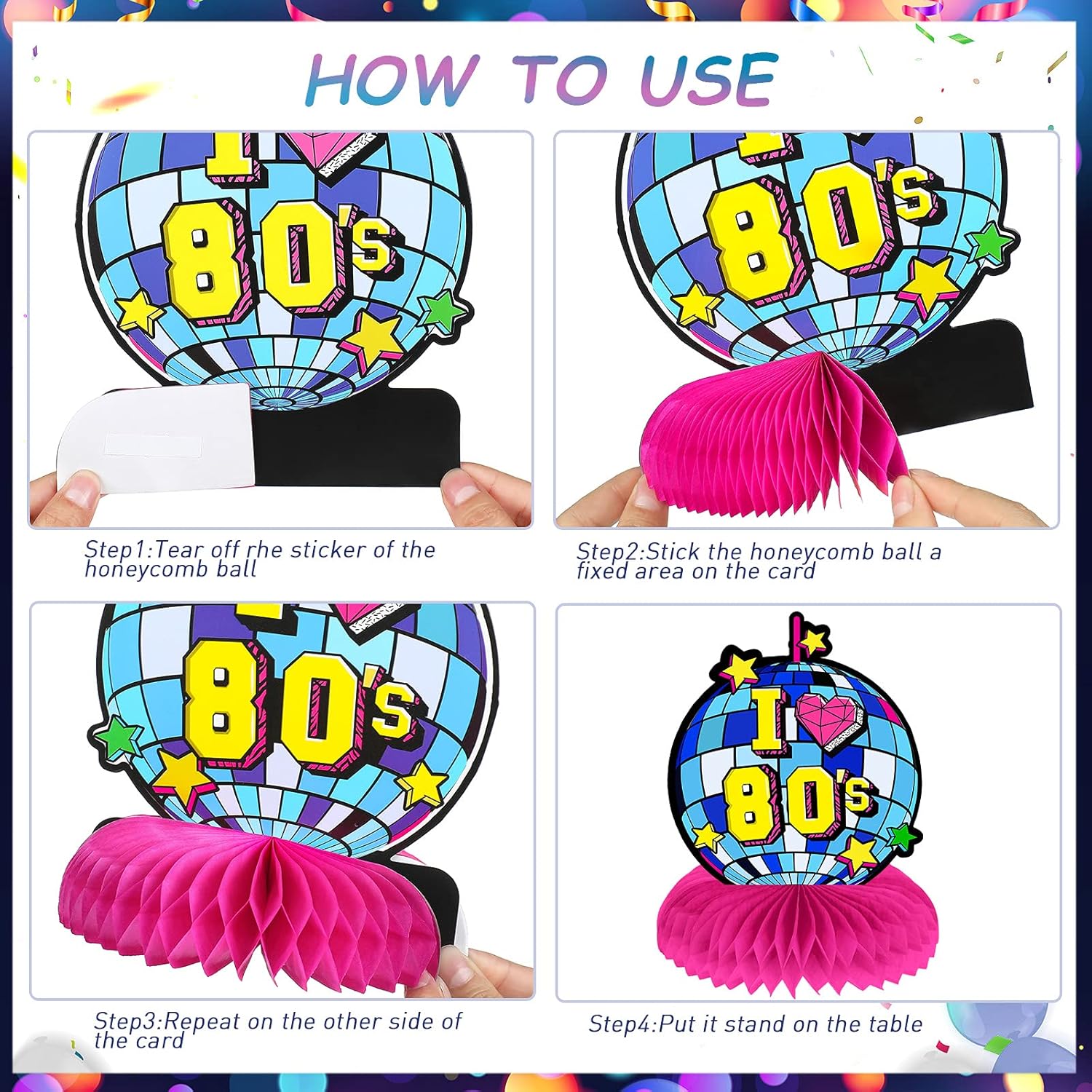 Chinco 9 Pieces 80's Honeycomb Centerpieces Honeycomb Table Centerpieces 80s Retro Decorations Table Toppers Retro Hip Hop Party Supplies Decor for Hip Hop Muisc Party Birthday - Image 7