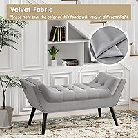 Vista 12 de Andeworld Banco de cama tapizado copetudo, taburete otomano de entrada, banco otomano de dos plazas (gris oscuro)