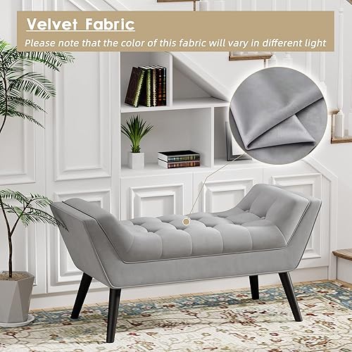 Miniatura 3 de Andeworld Banco Otomano de Tela Capitonada para Cama con Reposapiés de Tela para Dormitorio - Gris Grande Gris,Gris oscuro,Azul Grande,Pequeño Gris