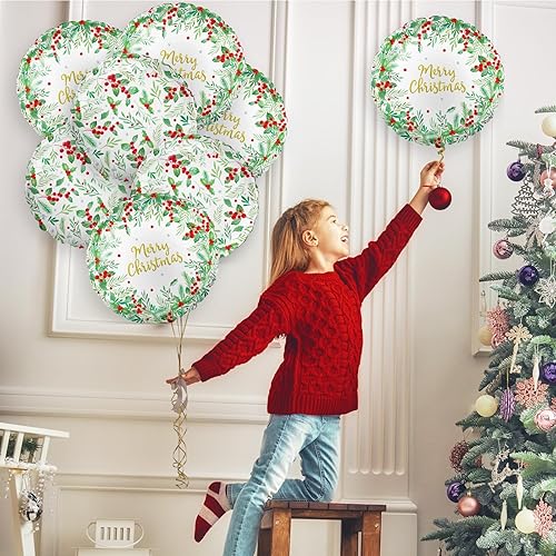 Miniatura 7 de 10 decoraciones de fiesta de Navidad, globos de papel de aluminio de Feliz Navidad, diseño de acebo desechable de temporada para Navidad,
