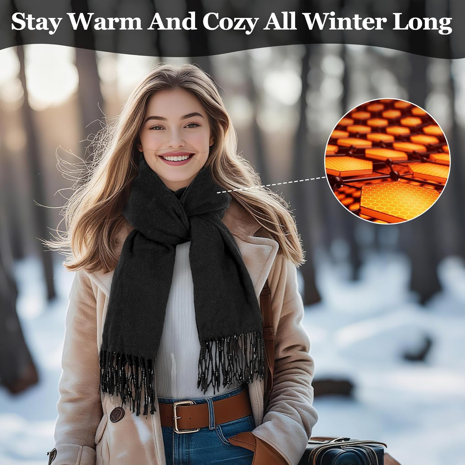Heated Scarf For Women Men Usb Rechargeable Heated Scarf Portable & Adjustable Neck Warmer - Image 7