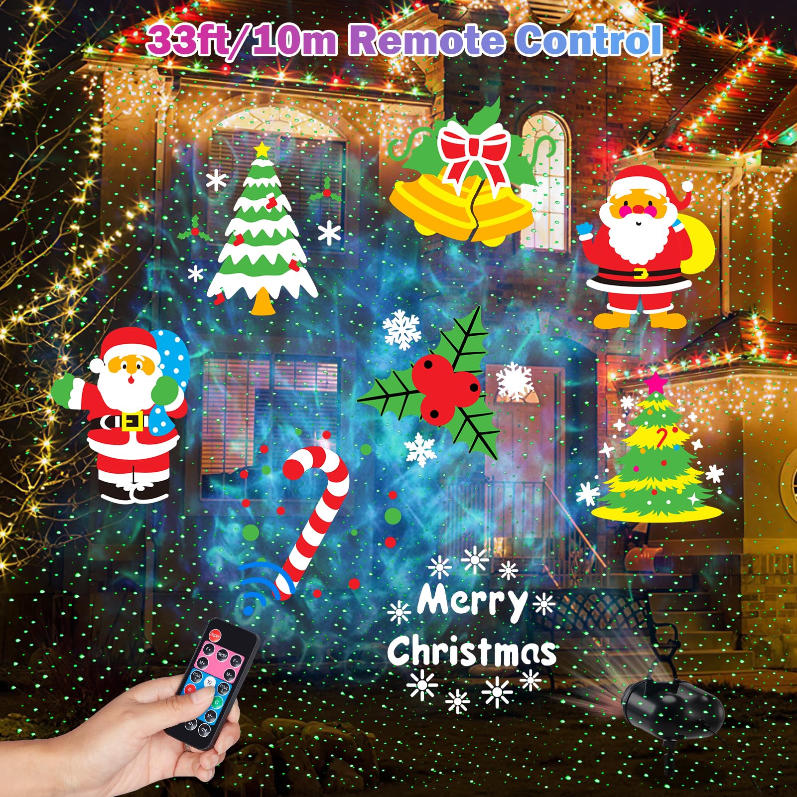 HAKUTA Projecteur laser 3 en 1 pour Halloween, Noël, effet océan, avec 10 diapositives/80 motifs HD pour Noël, Nouvel An, anniversaire, Halloween, décoration de Thanksgiving