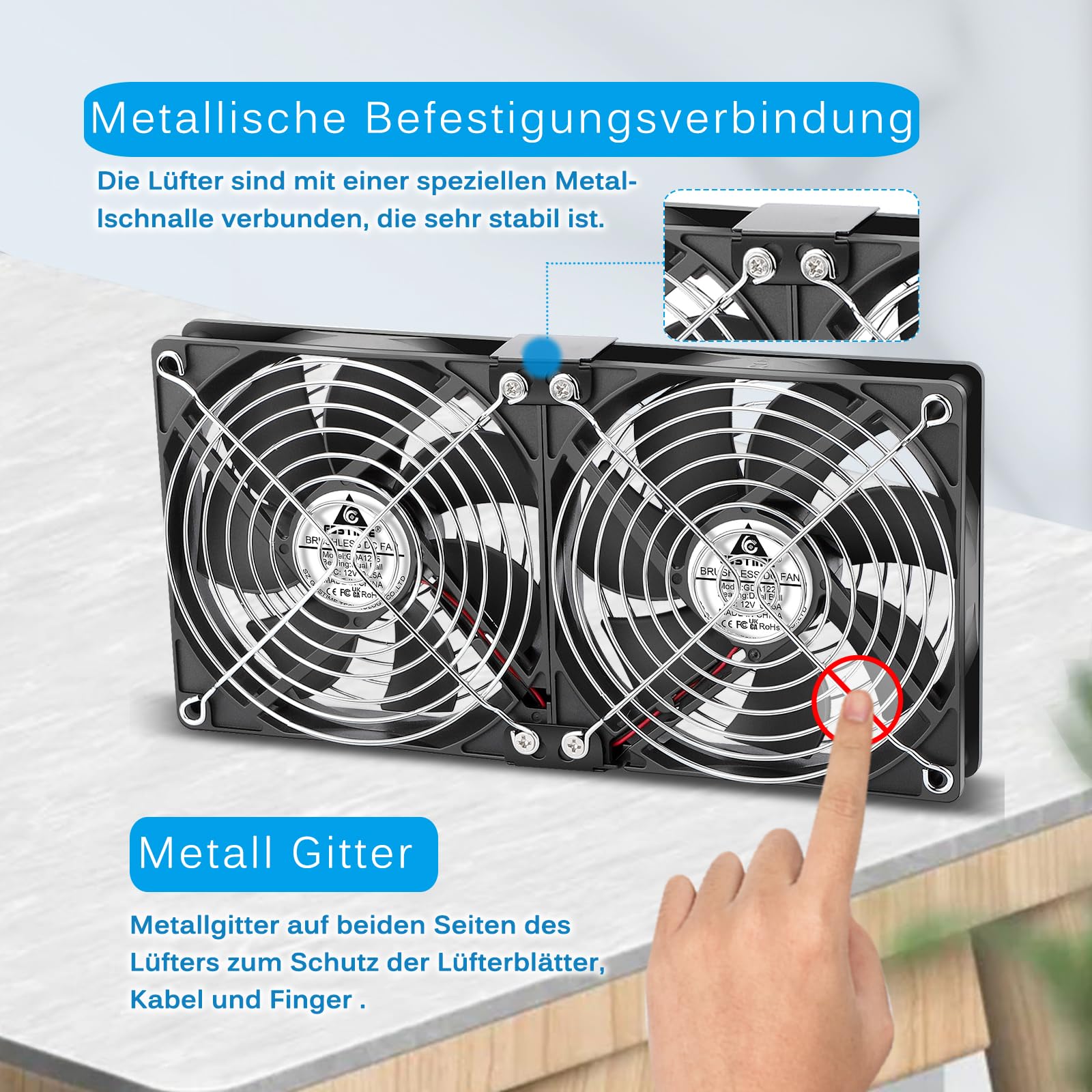 GDSTIME Ventola 240 mm 230 V doppia ventola 2 x 120 mm PC ventilatore 230 V PC 240 mm con DC 4 V – 12 V velocità regolabile per computer laptop