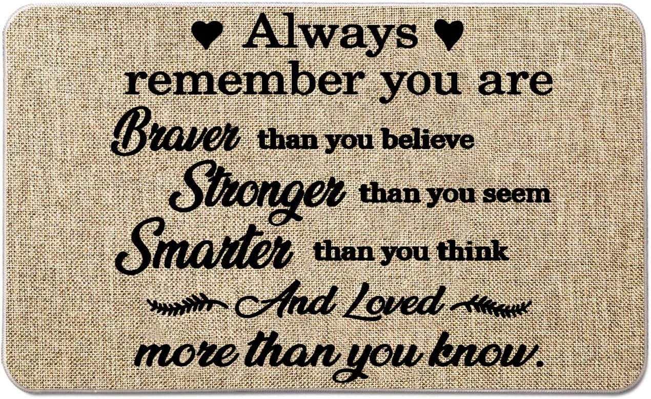 Welcome Mat for Front Door Rustic Farmhouse Door Mat Braver Stronger Smarter Loved Doormat Home Floor Mats Non Slip Rubber Entrance Rug for Indoor Outdoor 17" x 28"