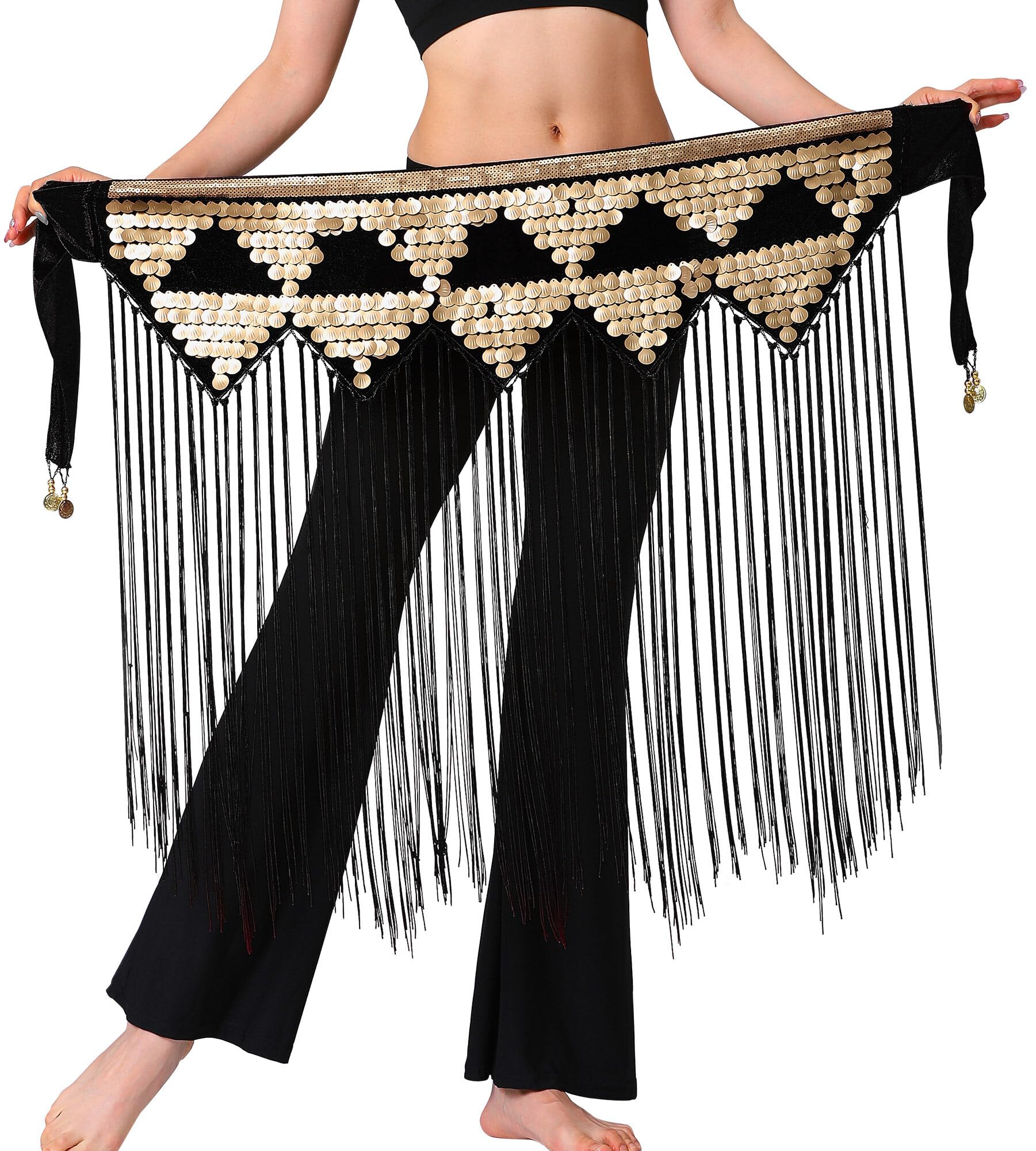SEAUR Damas Danza del Vientre Pañuelo Lentejuelas Flecos Cinturón Envolvente Latino Danza Brillo Cinturón Falda Cintura Rumba Chacha Borla Falda de Baile