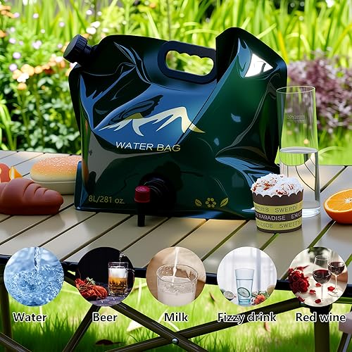 Miniatura 5 de Contenedores de almacenamiento de agua, jarra de agua plegable de 2 galones (8 L), contenedor de agua de grado alimenticio sin BPA con espita,
