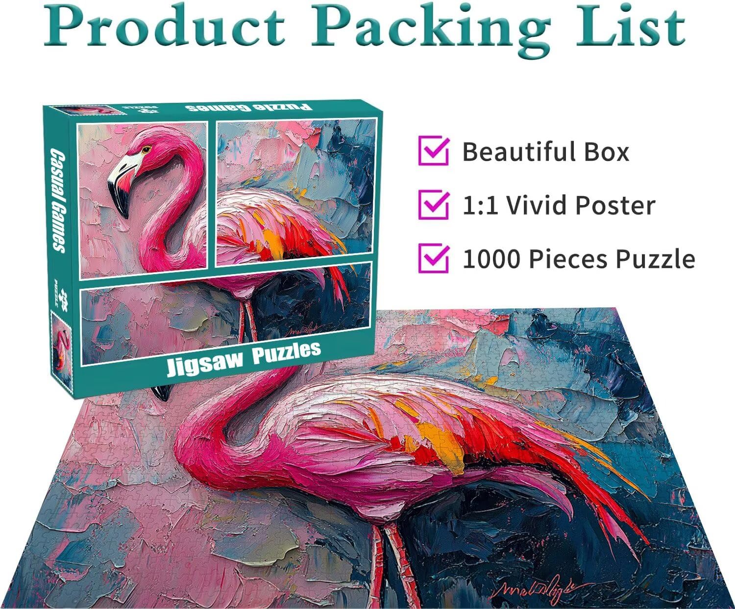 Flamingo Puzzle für Erwachsene Kinder Anspruchsvoll 2000 Teile Impossible Klassische Puzzles Schwer Abstrakt ab 8 9 10 Jahre Mädchen Jungen Jigsaw Kunst Educa, für Dekoration Geschenke 70x99cm t-365
