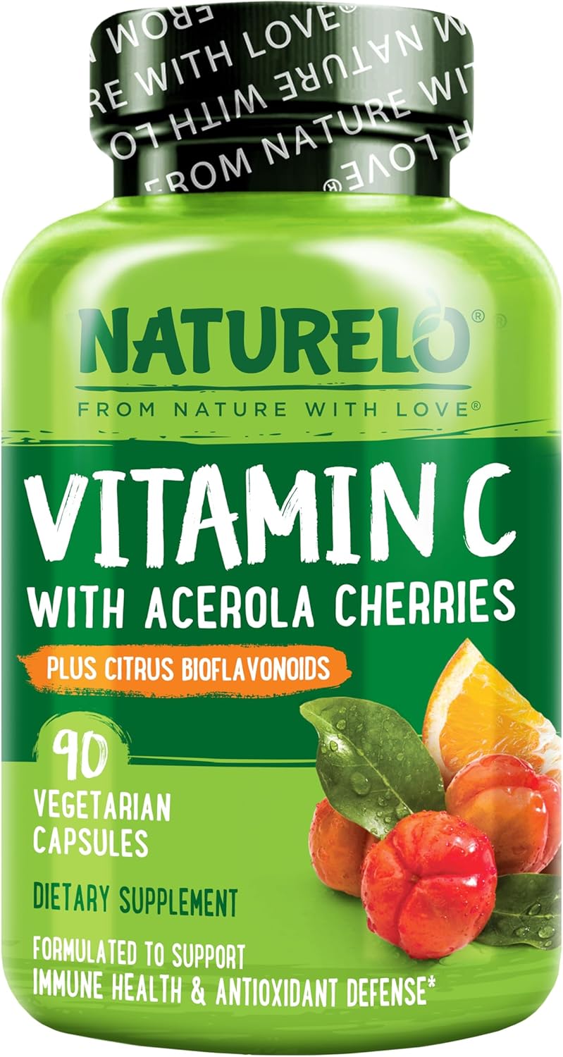 NATURELO Vitamin C with Organic Acerola Cherry Extract and Citrus Bioflavonoids – Vegan Supplement – Immune Support – 500 mg VIT C per Cap – Non-GMO – 90 Capsules NATURELO Vitamin C with Organic Acerola Cherry Extract and Citrus Bioflavonoids – Vegan Supplement – Immune Support – 500 mg VIT C per Cap – Non-GMO – 90 Capsules