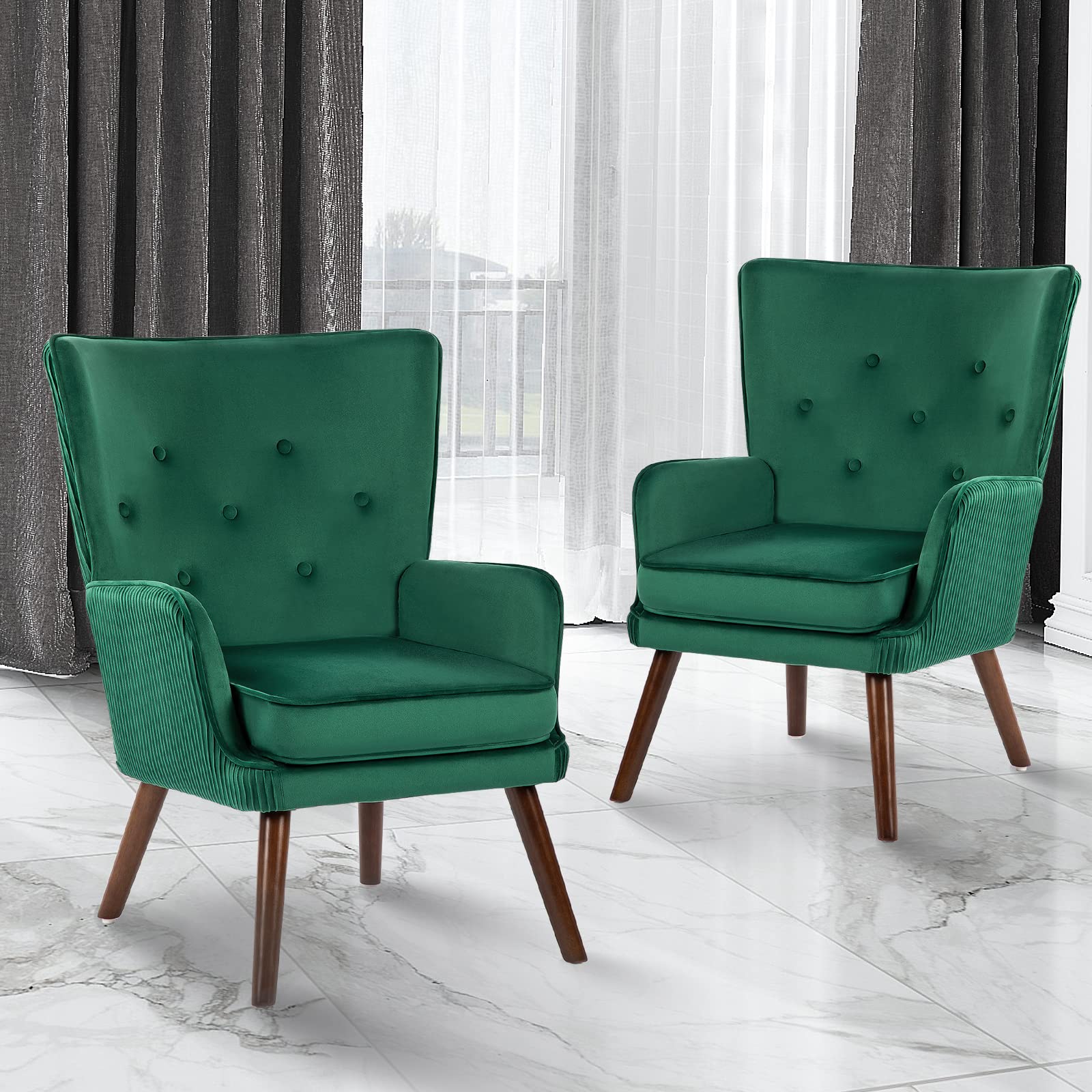 Bekrvio Velvet Accent Chair Set Of Modern Wingback Armchair