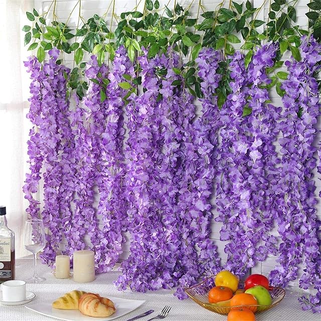 Warmy 8 Pack Artificial Wisteria Hanging Flowers Fake Wisteria Garland Wisteria Artificial Flowers Fake Wisteria Vine Purple Wisteria Plant for Outdoor Wedding Home Garden Flower Garland Décor(Blue)