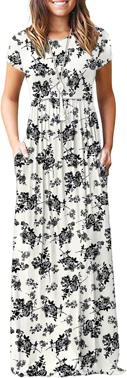 AUSELILY Women's Short Sleeve Loose Plain Casual Long Maxi Dresses for Women 2026